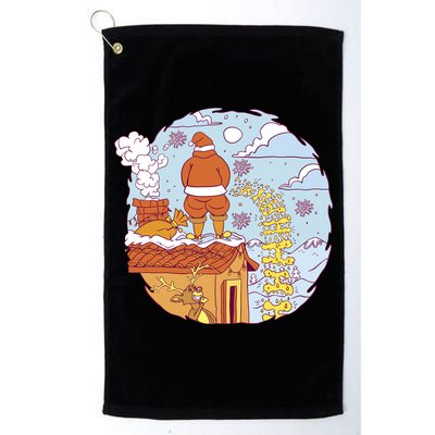 Santa Claus Peeing On Roof Funny Holiday Christmas Golf Towel