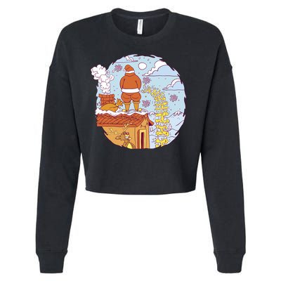 Santa Claus Peeing On Roof Funny Holiday Christmas Cropped Pullover Crew
