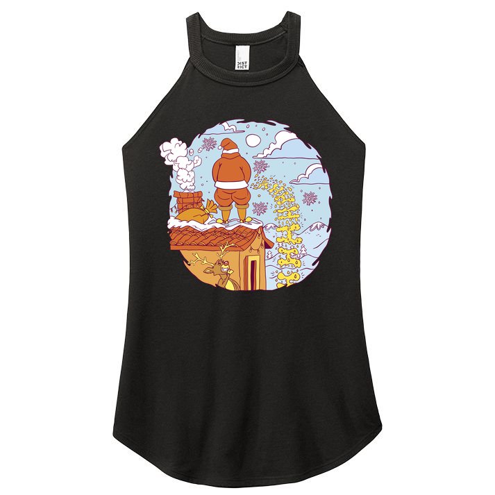 Santa Claus Peeing On Roof Funny Holiday Christmas Women's Perfect Tri Rocker Tank