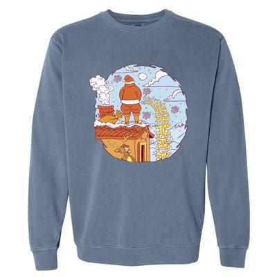 Santa Claus Peeing On Roof Funny Holiday Christmas Garment-Dyed Sweatshirt