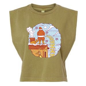 Santa Claus Peeing On Roof Funny Holiday Christmas Garment-Dyed Women's Muscle Tee