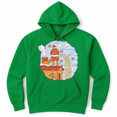 Santa Claus Peeing On Roof Funny Holiday Christmas Hoodie