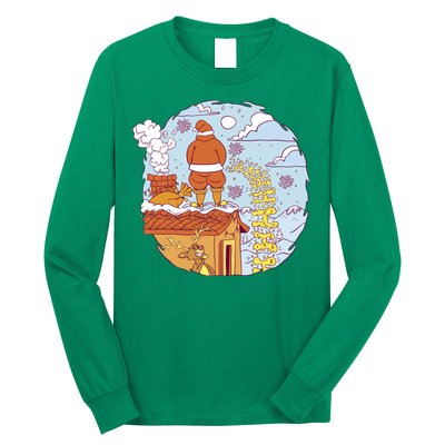 Santa Claus Peeing On Roof Funny Holiday Christmas Long Sleeve Shirt