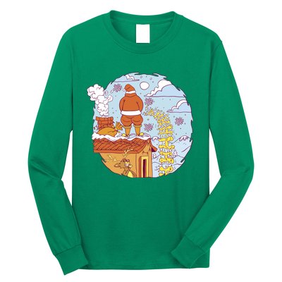 Santa Claus Peeing On Roof Funny Holiday Christmas Long Sleeve Shirt