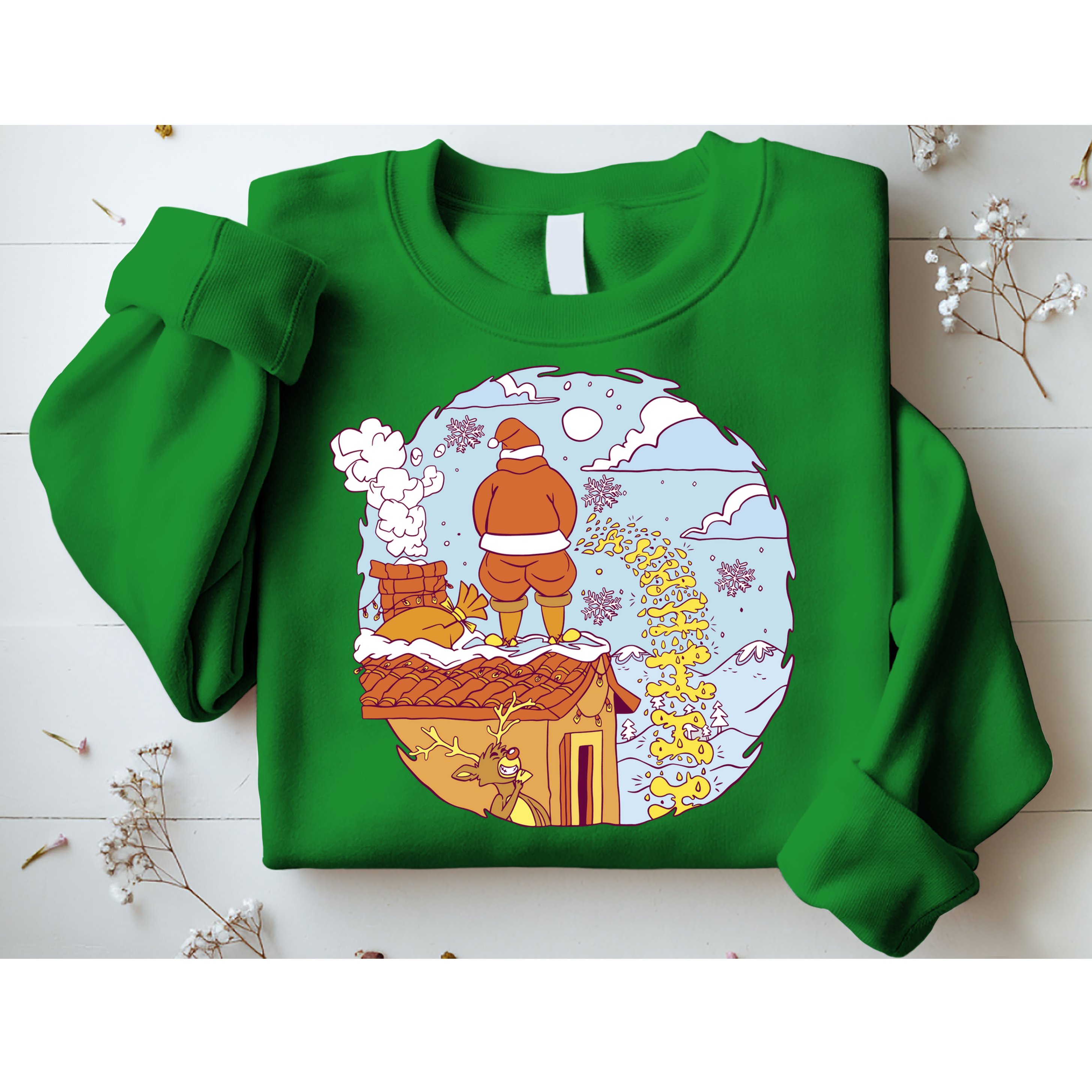 Santa Claus Peeing On Roof Funny Holiday Christmas Sweatshirt