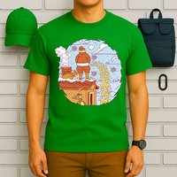 Santa Claus Peeing On Roof Funny Holiday Christmas T-Shirt