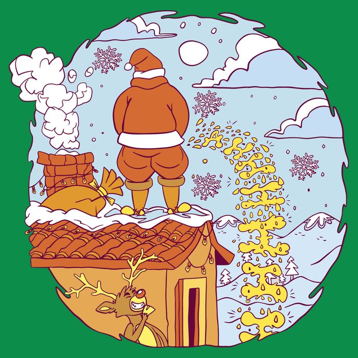 Santa Claus Peeing On Roof Funny Holiday Christmas T-Shirt