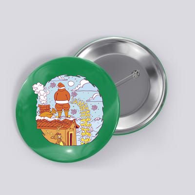 Santa Claus Peeing On Roof Funny Holiday Christmas Button