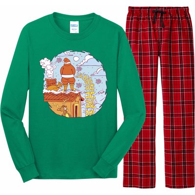 Santa Claus Peeing On Roof Funny Holiday Christmas Long Sleeve Pajama Set