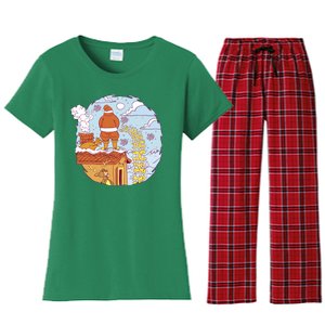 Santa Claus Peeing On Roof Funny Holiday Christmas Women's Flannel Pajama Set