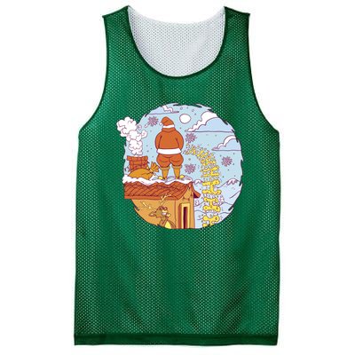 Santa Claus Peeing On Roof Funny Holiday Christmas Mesh Reversible Basketball Jersey Tank