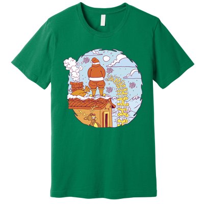 Santa Claus Peeing On Roof Funny Holiday Christmas Premium T-Shirt