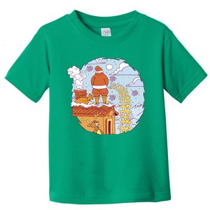 Santa Claus Peeing On Roof Funny Holiday Christmas Toddler T-Shirt