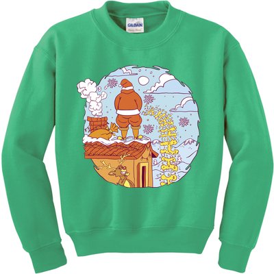 Santa Claus Peeing On Roof Funny Holiday Christmas Kids Sweatshirt
