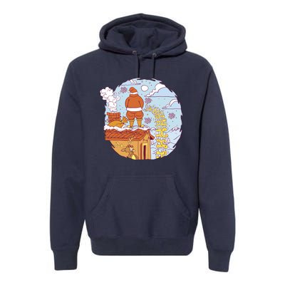 Santa Claus Peeing On Roof Funny Holiday Christmas Premium Hoodie