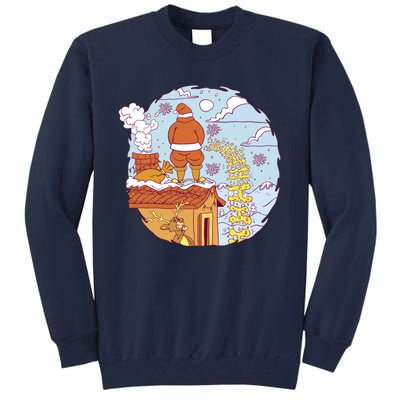 Santa Claus Peeing On Roof Funny Holiday Christmas Tall Sweatshirt