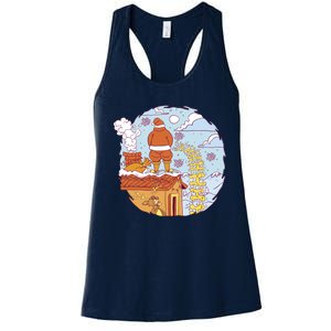 Santa Claus Peeing On Roof Funny Holiday Christmas Women's Racerback Tank