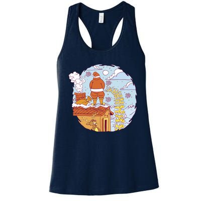 Santa Claus Peeing On Roof Funny Holiday Christmas Women's Racerback Tank