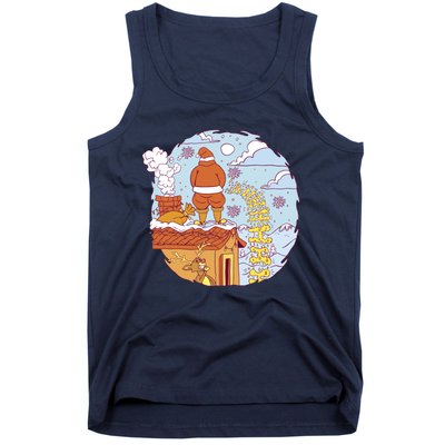 Santa Claus Peeing On Roof Funny Holiday Christmas Tank Top