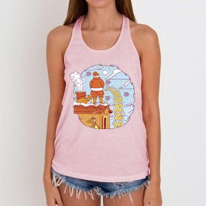 Santa Claus Peeing On Roof Funny Holiday Christmas Women's Knotted Racerback Tank