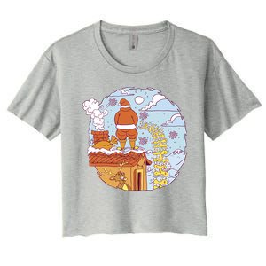 Santa Claus Peeing On Roof Funny Holiday Christmas Women's Crop Top Tee