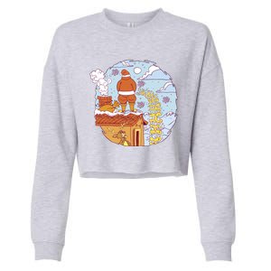 Santa Claus Peeing On Roof Funny Holiday Christmas Cropped Pullover Crew