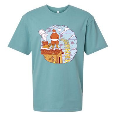 Santa Claus Peeing On Roof Funny Holiday Christmas Sueded Cloud Jersey T-Shirt