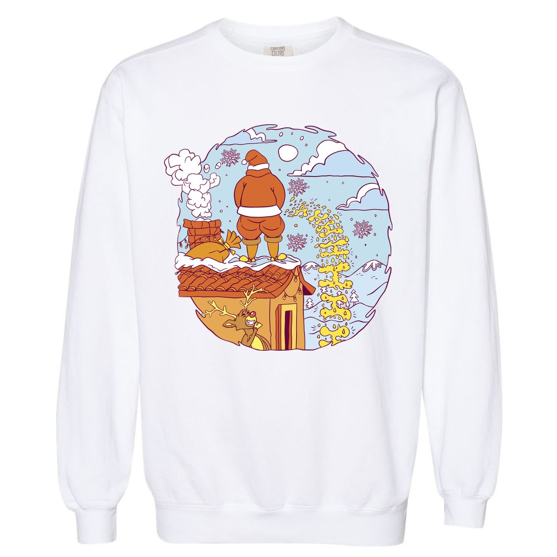 Santa Claus Peeing On Roof Funny Holiday Christmas Garment-Dyed Sweatshirt