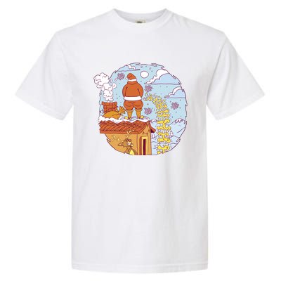 Santa Claus Peeing On Roof Funny Holiday Christmas Garment-Dyed Heavyweight T-Shirt