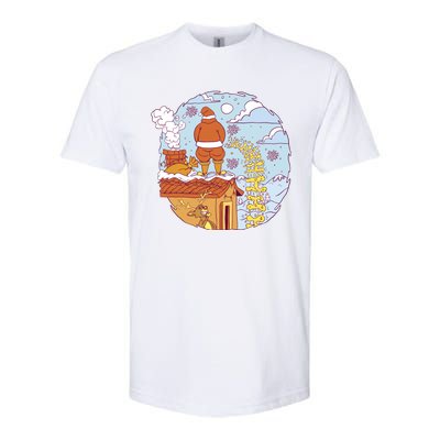 Santa Claus Peeing On Roof Funny Holiday Christmas Softstyle CVC T-Shirt