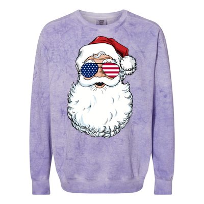 Santa Claus Patriotic Usa Sunglasses Christmas In July Santa Colorblast Crewneck Sweatshirt