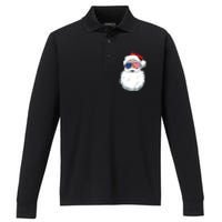 Santa Claus Patriotic Usa Sunglasses Christmas In July Santa Performance Long Sleeve Polo