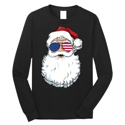 Santa Claus Patriotic Usa Sunglasses Christmas In July Santa Long Sleeve Shirt