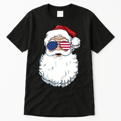 Santa Claus Patriotic Usa Sunglasses Christmas In July Santa Tall T-Shirt