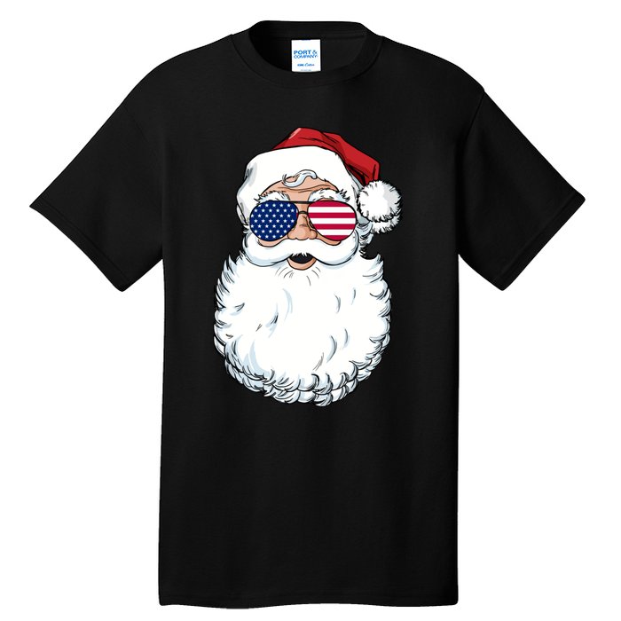 Santa Claus Patriotic Usa Sunglasses Christmas In July Santa Tall T-Shirt