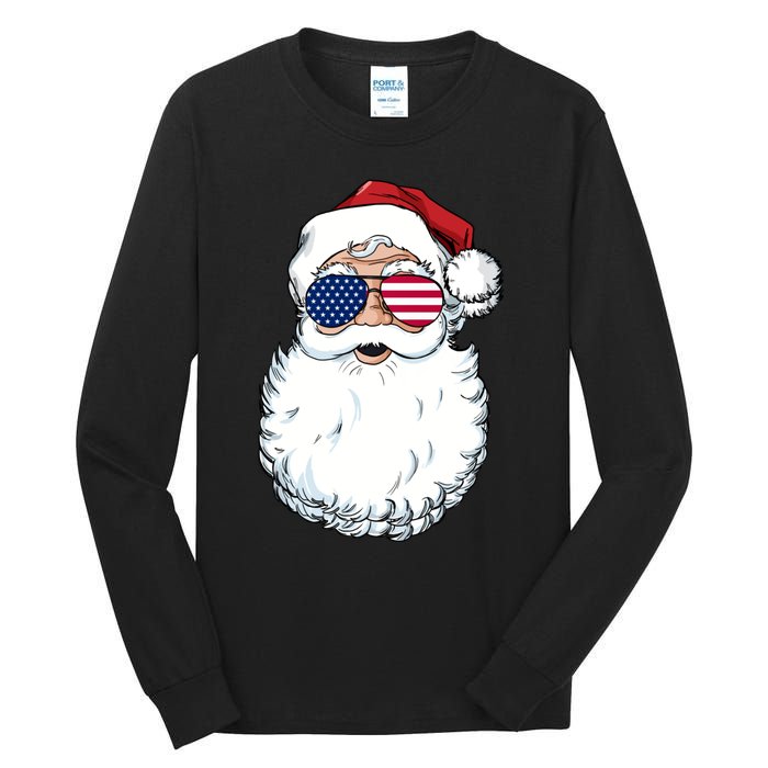 Santa Claus Patriotic Usa Sunglasses Christmas In July Santa Tall Long Sleeve T-Shirt