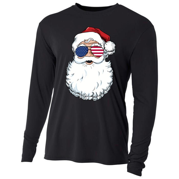 Santa Claus Patriotic Usa Sunglasses Christmas In July Santa Cooling Performance Long Sleeve Crew