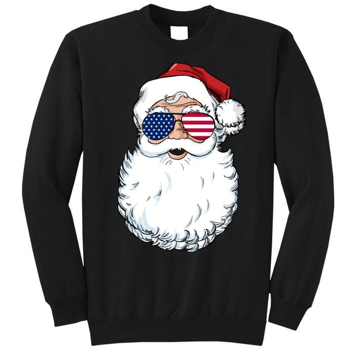 Santa Claus Patriotic Usa Sunglasses Christmas In July Santa Tall Sweatshirt