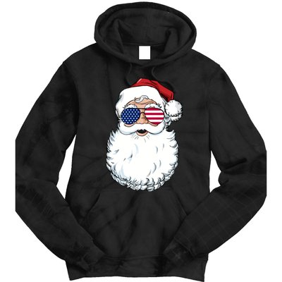 Santa Claus Patriotic Usa Sunglasses Christmas In July Santa Tie Dye Hoodie