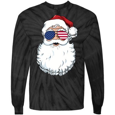 Santa Claus Patriotic Usa Sunglasses Christmas In July Santa Tie-Dye Long Sleeve Shirt