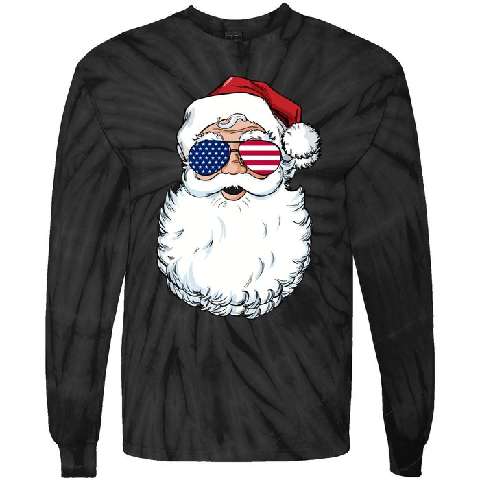 Santa Claus Patriotic Usa Sunglasses Christmas In July Santa Tie-Dye Long Sleeve Shirt