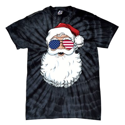 Santa Claus Patriotic Usa Sunglasses Christmas In July Santa Tie-Dye T-Shirt