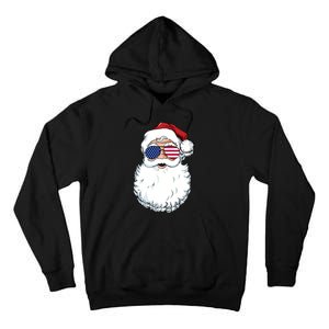 Santa Claus Patriotic Usa Sunglasses Christmas In July Santa Tall Hoodie