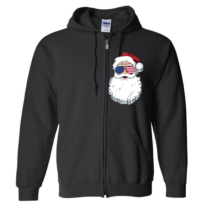 Santa Claus Patriotic Usa Sunglasses Christmas In July Santa Full Zip Hoodie