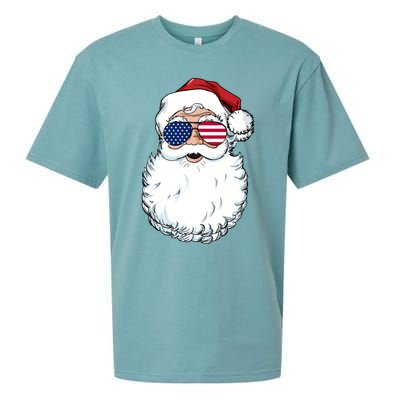 Santa Claus Patriotic Usa Sunglasses Christmas In July Santa Sueded Cloud Jersey T-Shirt