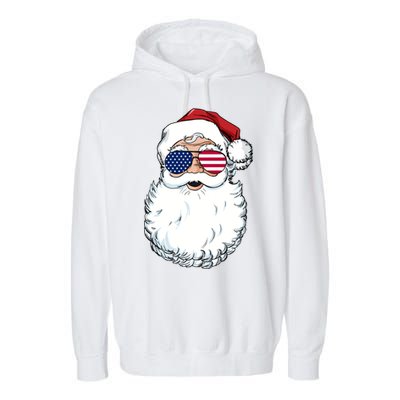 Santa Claus Patriotic Usa Sunglasses Christmas In July Santa Garment-Dyed Fleece Hoodie