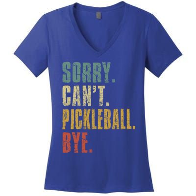 Sorry Can't Pickleball Bye Funny Retro Vintage Pickleball Great Gift Women's V-Neck T-Shirt