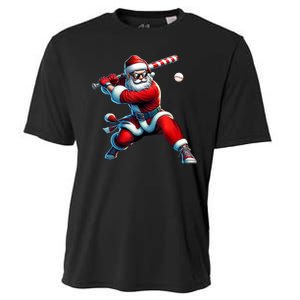 Santa Claus Playing Baseball Player Christmas Cooling Performance Crew T-Shirt