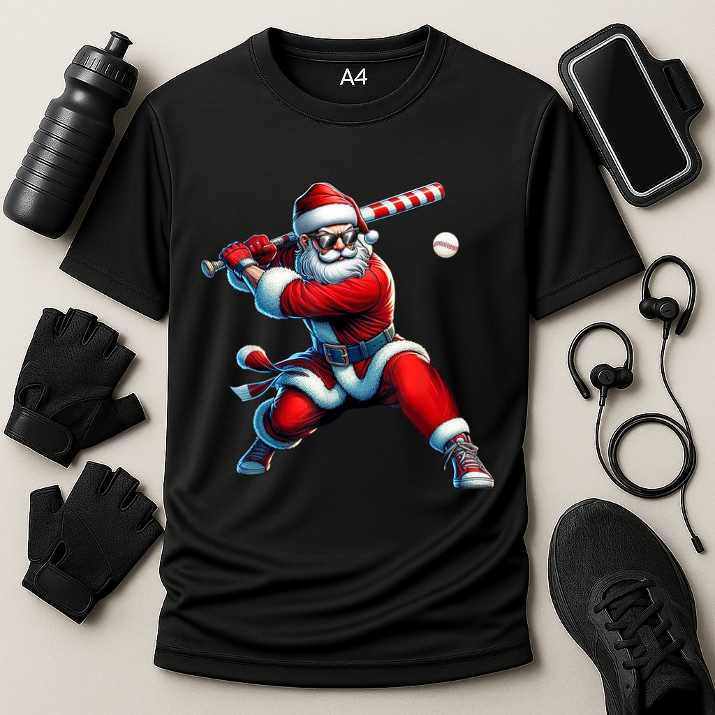 Santa Claus Playing Baseball Player Christmas Performance Shirt
