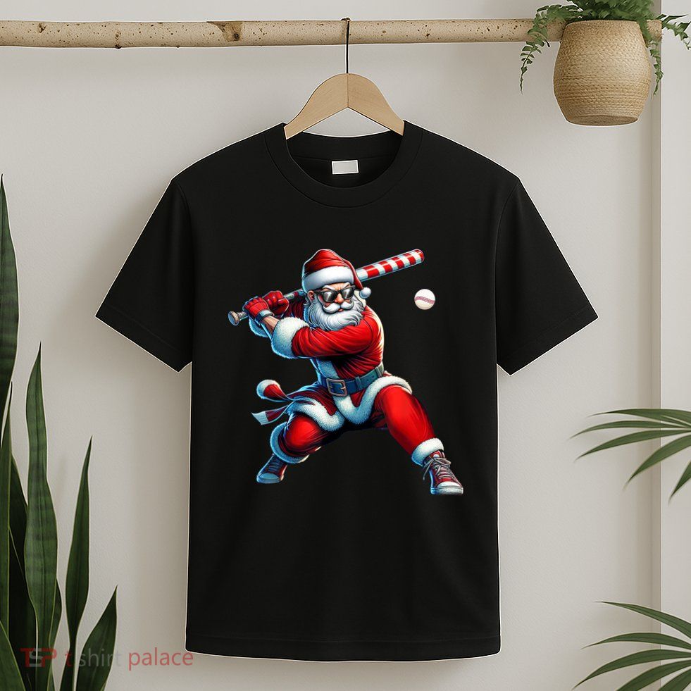 Santa Claus Playing Baseball Player Christmas T-Shirt